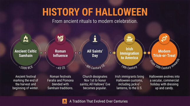 Halloween history infographic timeline showing evolution of traditions