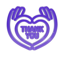 3d thank you heart icon for love, gratitude and heartfelt appreciation, Purple neon heart hands symbol for kindness and positive messages, Glowing gratitude illustration for social media greetings  © craft_art