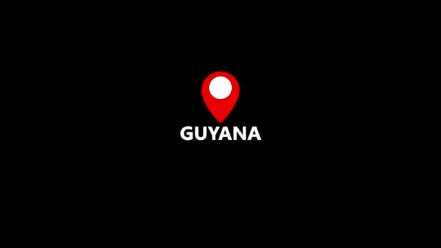 Guyana country location pin animation. GPS tracking map pointer icon with alpha channel and white background, 4K video.