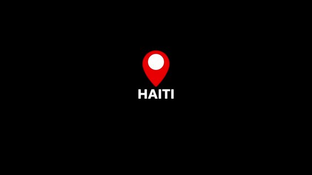 Abstract Haiti map location pin animation. Country location pin pointer icon animated on black background, GPS location tracking animation. 4K video