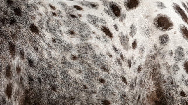 Appaloosa horse coat texture with leopard spots, natural spotted horse fur pattern, black and white animal skin background