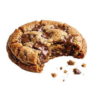 Chocolate chip cookie with a bite on transparent background