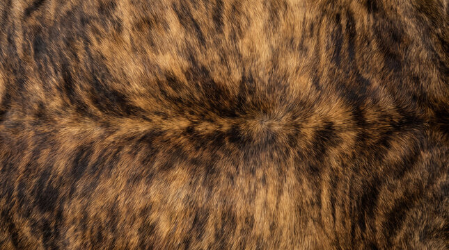 Brindle cowhide texture background, natural animal fur pattern with brown and black stripes, rustic leather hide backdrop for design