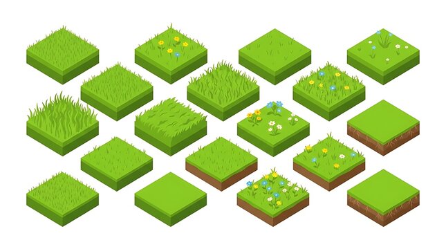 Isometric grass land tiles set for game design and map building
