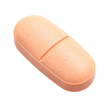 [Transparent Background PNG]Oval Shaped Peach Colored Pill With Score Line For Medical Use