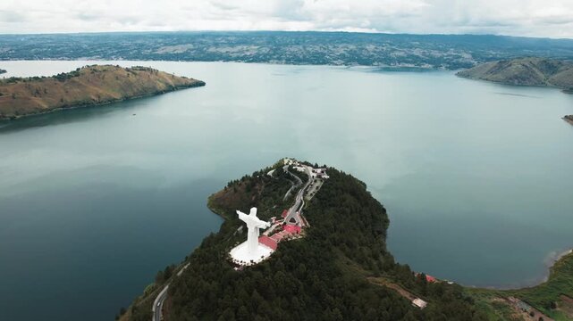 Jesus Christ the Savior, the world's tallest statue of Jesus Christus, located on Sibeabea Hill in North Sumatra, Indonesia