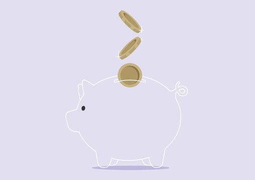 Brightly colored coins cascade into a delightful piggy bank, symbolizing savings and financial growth, Each coin gleams with potential, evoking thoughts of future prosperity and planning.