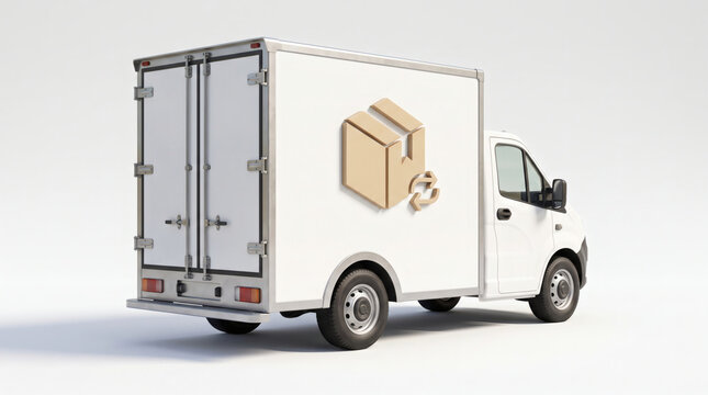White delivery truck with package icon on a clean background