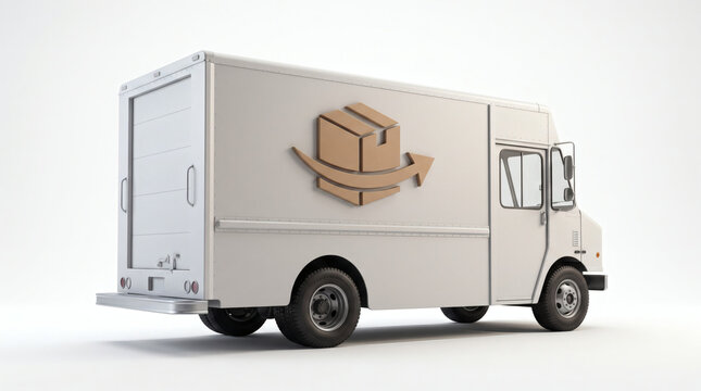 White delivery truck with cargo icon parked against white background