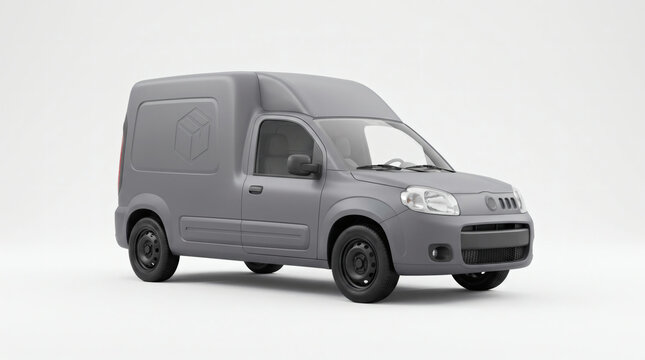 Gray small commercial delivery van mockup on white background