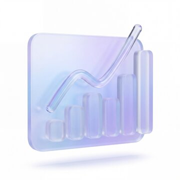 Glassmorphism 3d business growth chart and bar graph on white