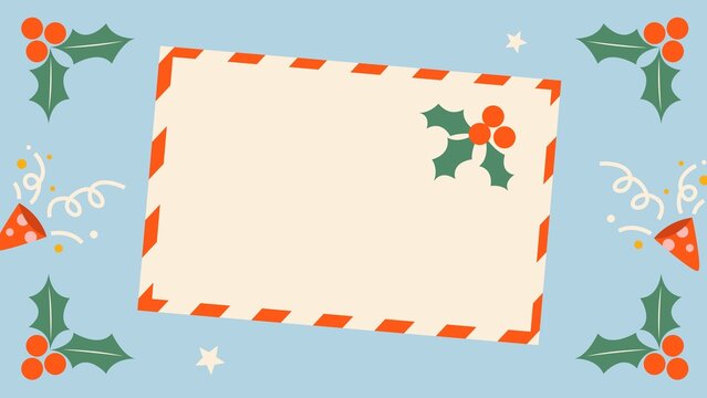 Cute Christmas airmail letter background presentation with holly berries and party poppers