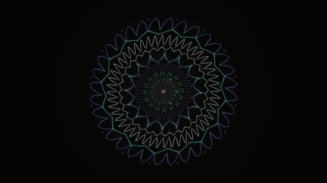 Abstract Indigo Cyan Silver Scalloped Lotus Sacred Geometry Mandala Motion Background