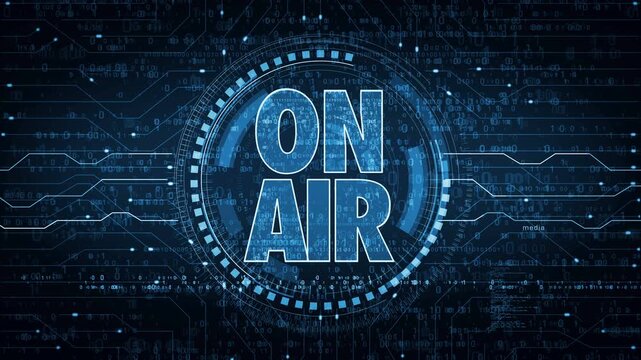 On air studio broadcast symbol abstract digital concept. Network, cyber technology and computer background seamless and looped.
