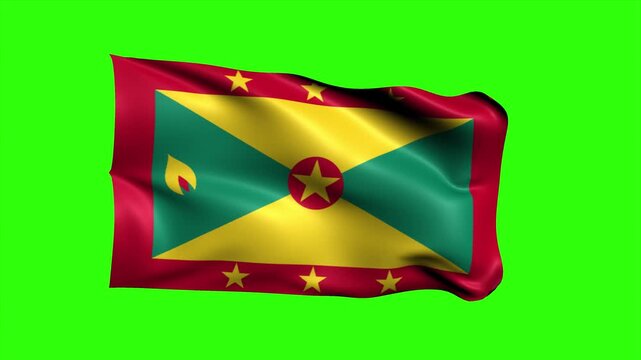 Looping Realistic Grenada Flag Waving on Green Screen Background, 3D Animation