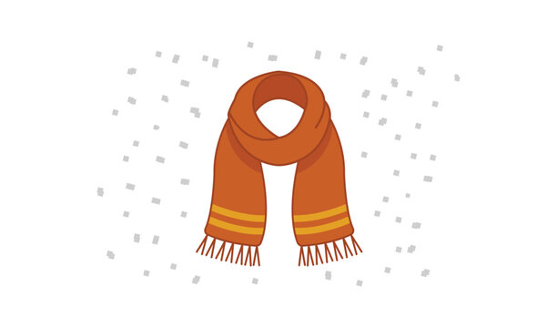 Warm orange winter scarf with yellow stripes and fringe vector