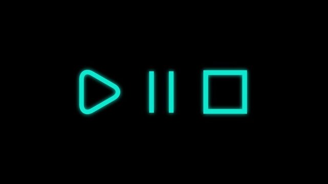 Cyan Media Control Icons Animation on Black Background for Video Player Concept
