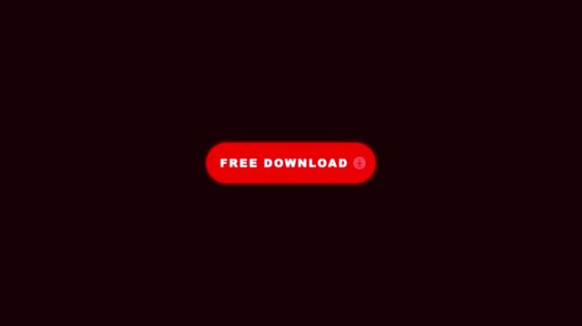 Animated red free download button loop with dynamic word scale animation and pulsating cloud loading icon on dark background in 4K resolution.