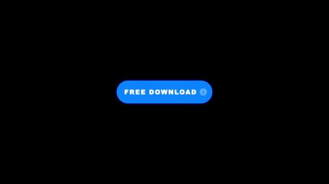 Animated blue free download button loop with dynamic word scale animation and pulsating cloud loading icon on black background in 4K resolution. 
