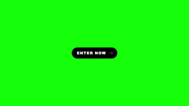 Animated enter now button loop with dynamic word scale animation and pulsating icon opacity on green screen chroma key background in 4K resolution
