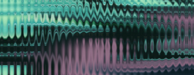 emerald teal cyan background, dark purple iridescent ripple texture, mysterious deep sea frequency backdrop, modern chromatic soundwave wallpaper, futuristic aquatic glitch graphic, dramatic peacock b © divya