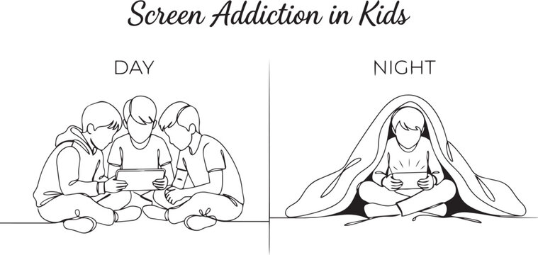 Kids screen addiction and device overuse illustration