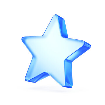 Blue glass star icon isolated on white background - 3d illustration