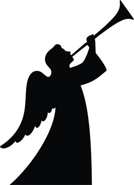 Black silhouette of an angel blowing a trumpet vector illustration