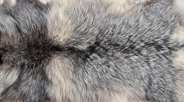 Luxury silver fox fur texture, soft fluffy animal pelt background, natural grey wolf fur pattern for fashion design