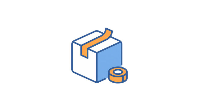 Cardboard package with stack of coins representing shipping cost and delivery fee