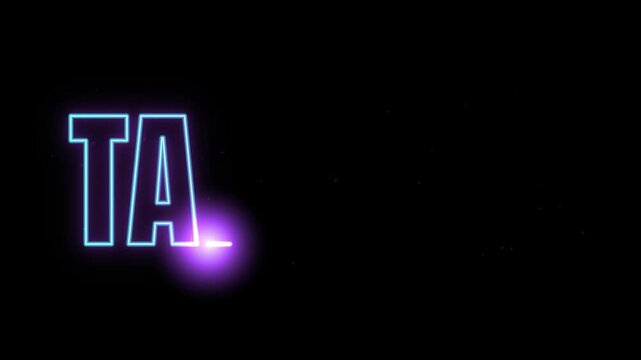 tap here neon text animation glowing letters with bright light effect on black background