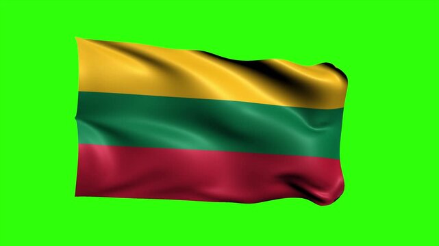 Looping Realistic Lithuania Flag Waving on Green Screen Background, 3D Animation