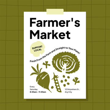 Poster template for a farmer&rsquo;s market with retro style vegetables
