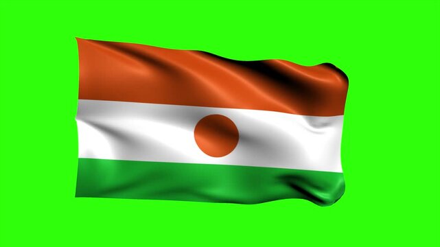 Looping Realistic Niger Flag Waving on Green Screen Background, 3D Animation