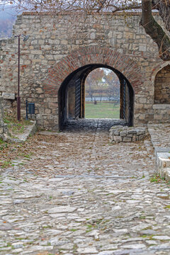 Cobbled Street Way to Defterdar Gate Arch Structure at Kalemegdan Fortress in Belgrade Serbia