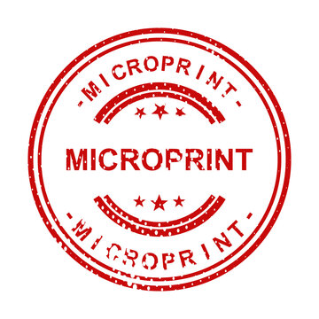 Red vintage microprint circular stamp with text illustration