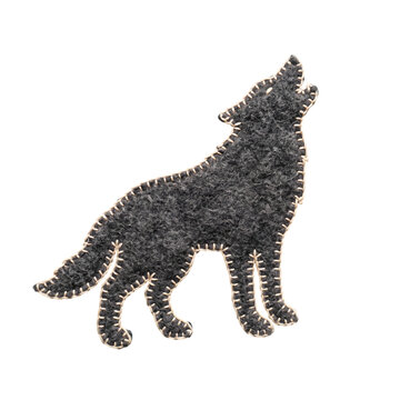 Howling wolf felt applique with stitching isolated on transparent