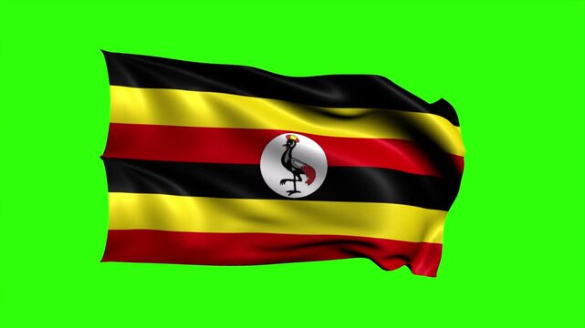 Looping Realistic Uganda Flag Waving on Green Screen Background, 3D Animation