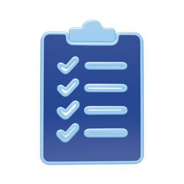 3D blue clipboard icon with checklist and checkmarks for task management isolated on a transparent background