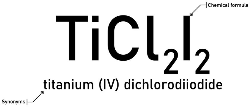 Titanium (IV) dichlorodiiodide chemical formula with callout titles