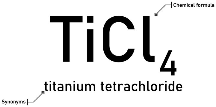 Titanium tetrachloride chemical formula with callout titles