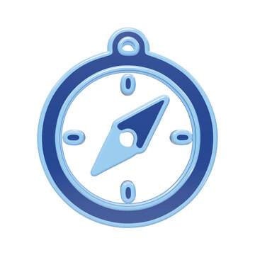 3D blue compass icon for navigation and directional guidance with pointing needle isolated on a transparent background