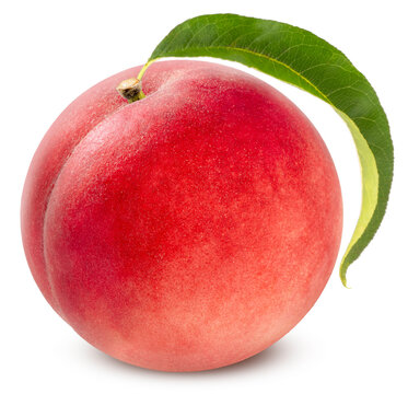 Fresh peach isolated on a white background, with clipping path, gourmet beverage branding, and premium food packaging design.