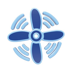 3D blue fan propeller symbol with motion waves representing artificial intelligence agent automation and airflow control isolated on a transparent background © Trendy_Desing