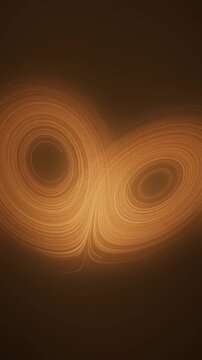 Chaotic Strange Attractor Light Trails Flowing Through Rotating 3D Phase Space seamless loop in bright amber tones vertical 9:16