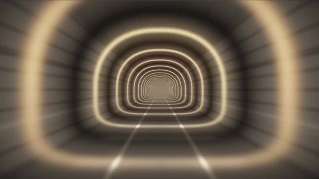 Subway Tunnel Flythrough With Rushing Ring Lights Seamless Loop in vibrant sodium tones