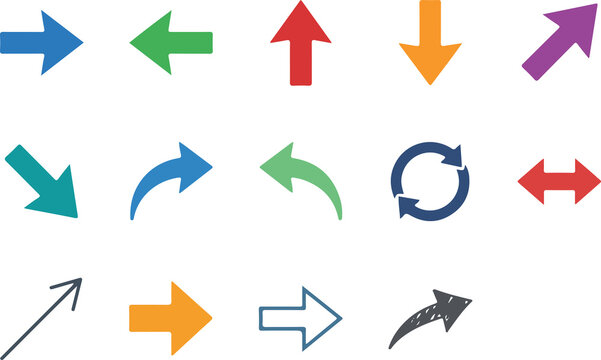 Collection of colorful arrow icons on a white background