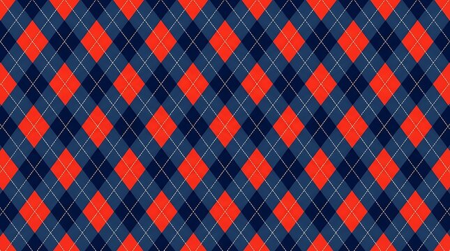 Seamless classic argyle pattern with red and dark blue diamond shapes