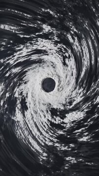 Hurricane Typhoon Satellite View Spiral Cloud Bands Rotating Around the Eye Seamless Loop in cool slate tones vertical 9:16
