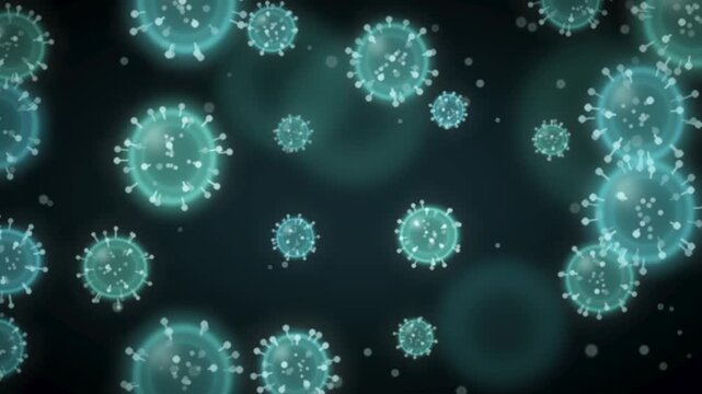 Microscopic virus particles floating in a medical medium seamless loop in deep teal tones